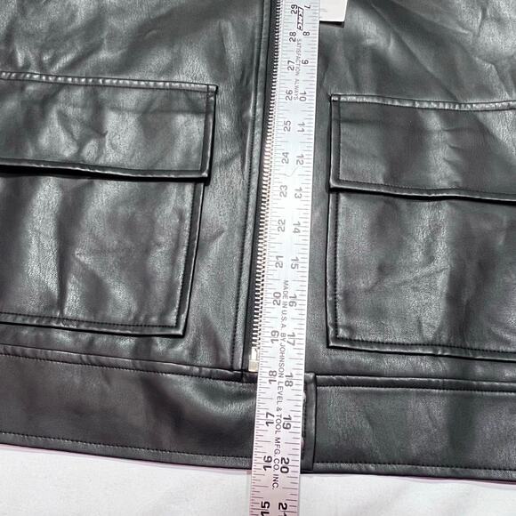 MNG Mango Black Faux Leather Jacket Women Small Black Short Patch Pockets New - Picture 8 of 10